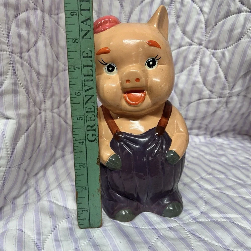 Vintage Rare Chalkware Pig Piggy Bank Hand Painted